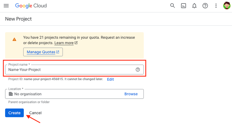 Google Cloud Create Project