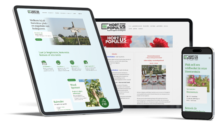 Mockup van ipads en iphone met website Hortus Populus