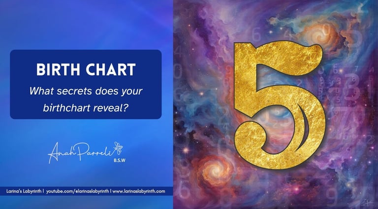 Numerology Birth Chart. Number 5, five. Mind body and Spirit