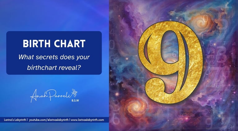 Numerology Birth Chart. Number 9, nine. Mind body and Spirit