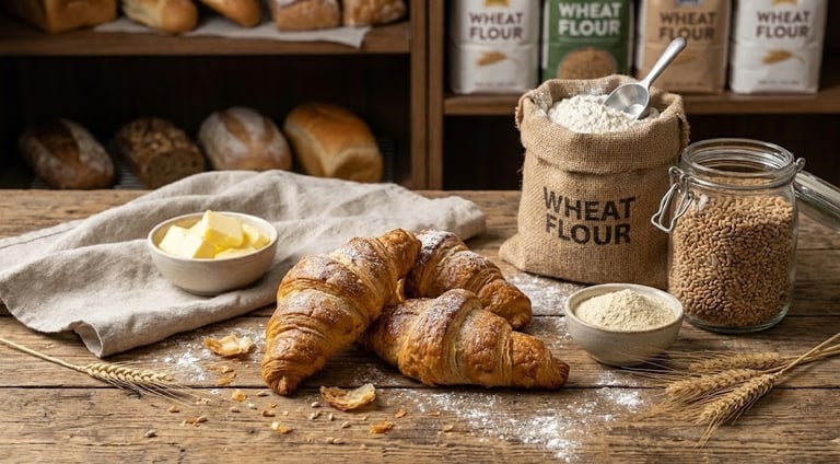 Gluten-free croissant with flaky layers, allergy-friendly pastry option with lower calories