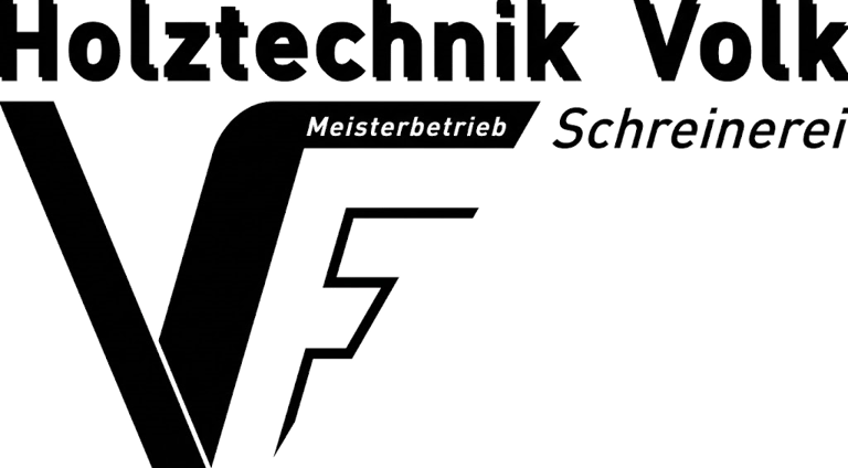 Firmenlogo Holztechnik Volk in schwarz-weiß. Meisterbetrieb, Schreinerei und Tischler am Ammersee.