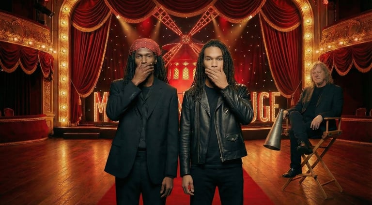 Performer on stage covering their mouth, suggesting silence during a pop performance.