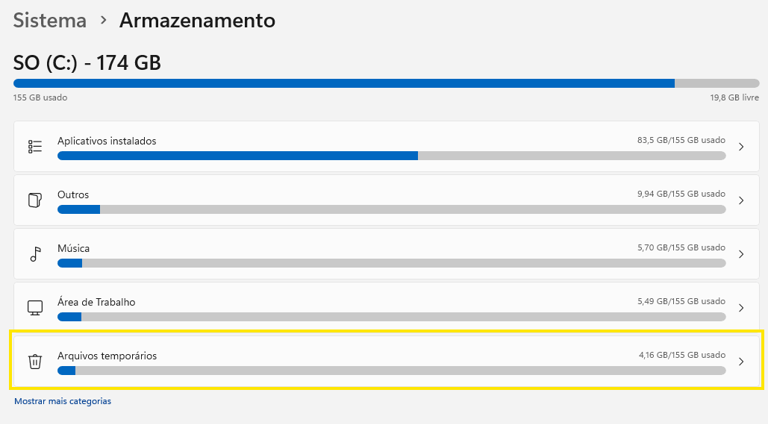 limpeza de arquivos temporários no windows 11