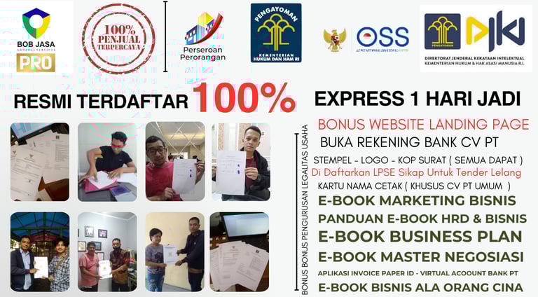 Izinin Pro Jasa Pengurusan Pendirian Pembuatan Perizinan UD CV PT NIB Perorangan PIRT Halal BPOM di