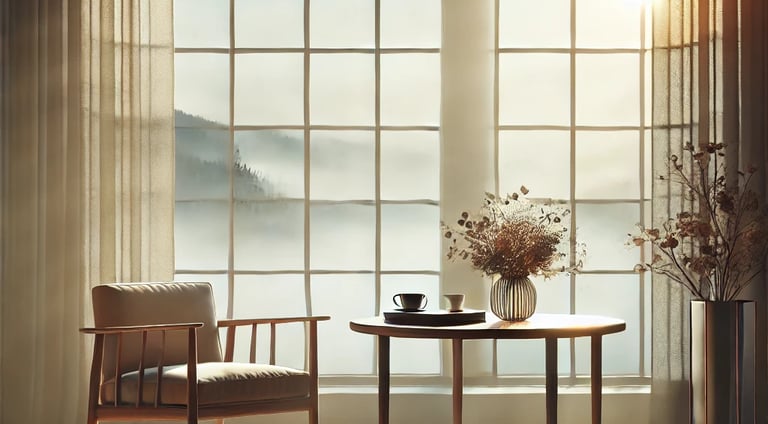 Mesa com cadeira e vaso de flores, simbolizando inspiração e reflexões profundas