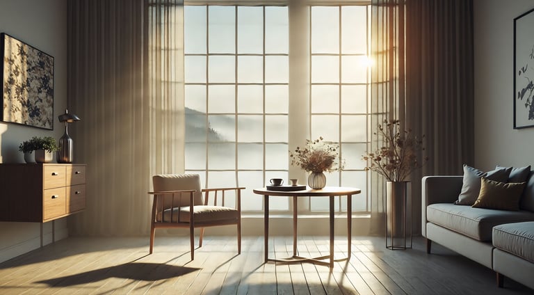 Mesa com cadeira e vaso de flores, simbolizando inspiração e reflexões profundas.