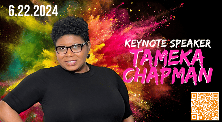 Keynote Speaker Tameka Chapman speaking at the iamWoman mental wellness series on June 22, 2024.