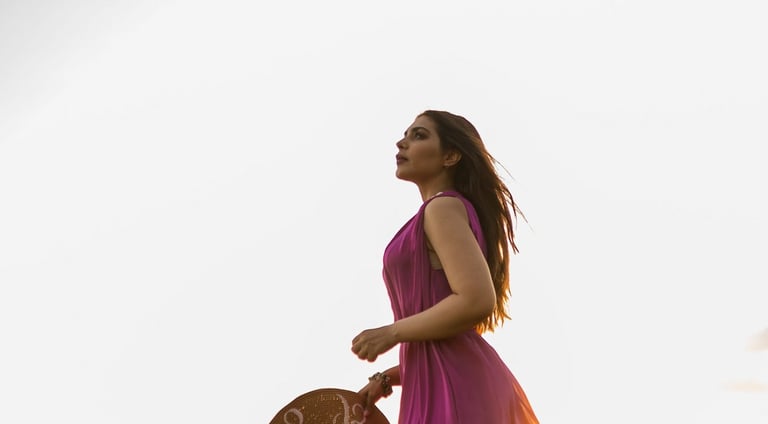 Editorial portrait with flowing dress at sunset Alila Soori Tabanan Bali