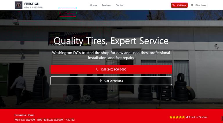 Prestige tires website hero section