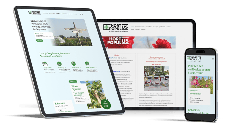 Mockup van ipads en iphone met website Hortus Populus