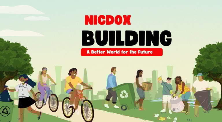 a group of people walking down a path with a bicycle