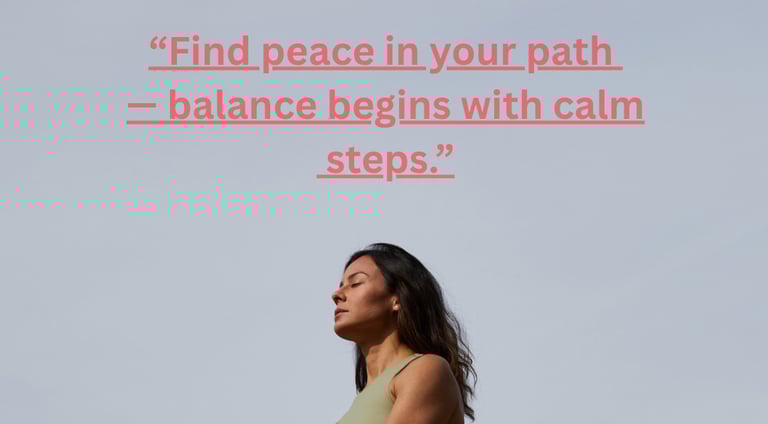 A women walking peacefully on a sunrise path symbolizing balance , mindfulness, and inner clam.