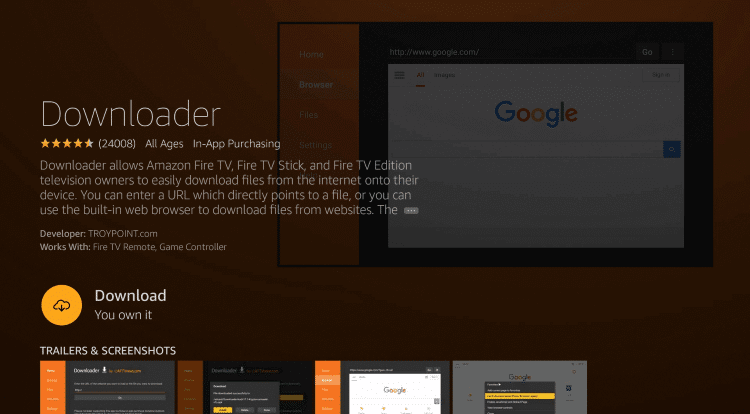 screenshot of how to downloader app on firetvstick