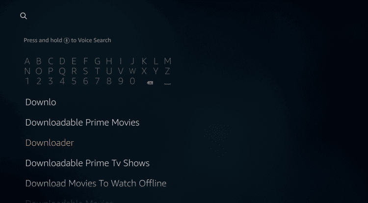 screenshot of downloader keyboard menu of firetvstick
