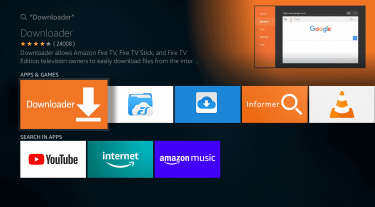 home page of downloader in firetcstick