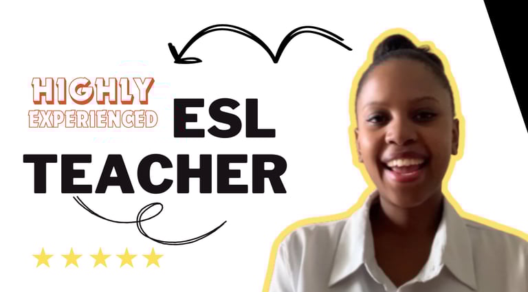A thumbnail of Emmy - with the words 'highly experienced ESL Teacher' next to her.