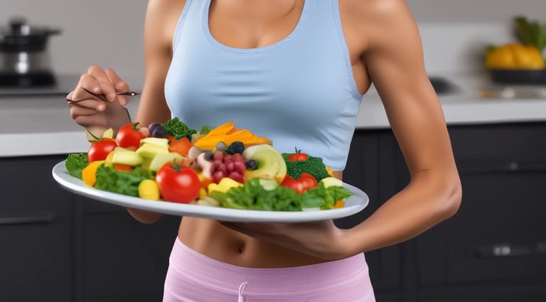 A woman with athletic build is standing in a dimly lit space, wearing workout attire including a sports bra, shorts, and gloves. She is positioned in front of a corrugated metal background, with light casting shadows that emphasize her muscular definition and form.