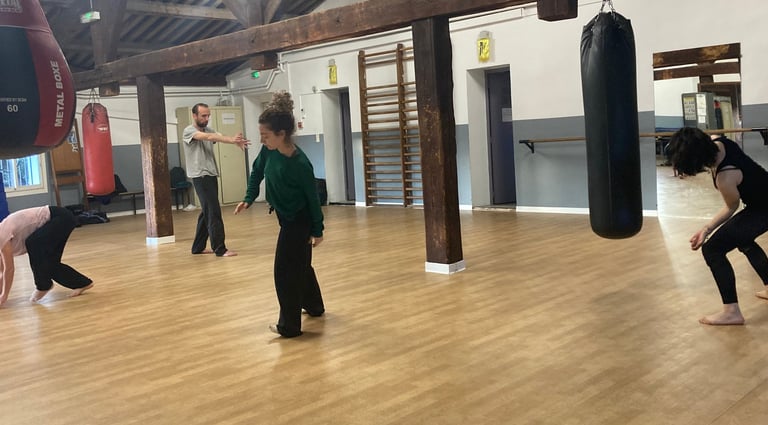a group of people in a danse room