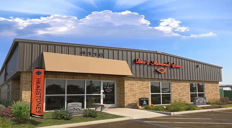 a restaurant with a large building and a sky blue sky