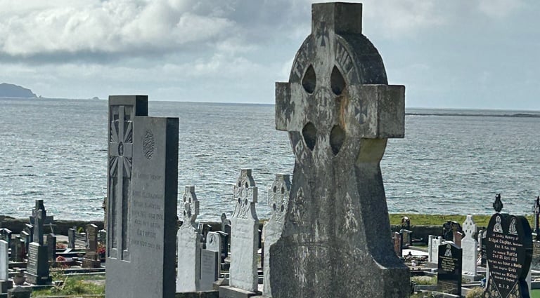 Irish Cross; cemetery;  Irish coastline