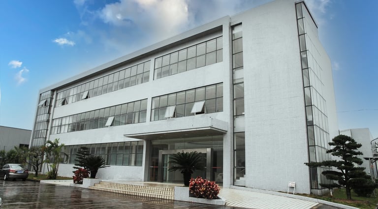 Modern factory facade, using advanced architectural design and materials