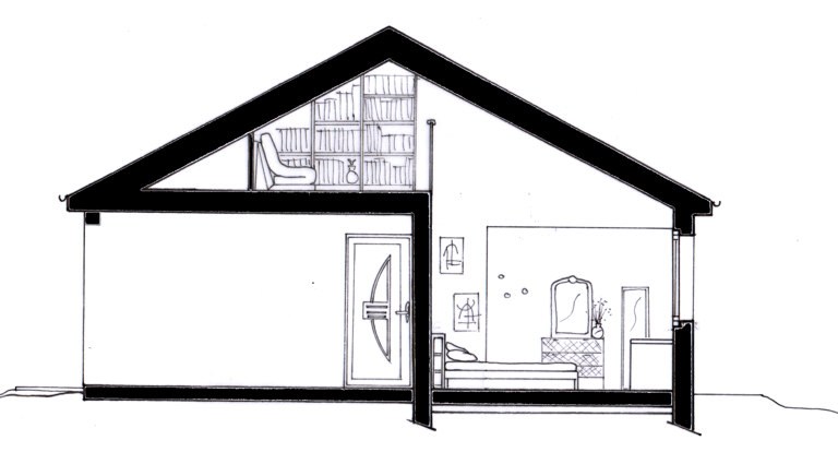 Maison B. Coupe extension chambre et mezzanine sous pente