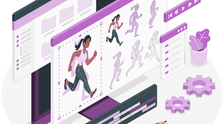 a woman running on a computer screen with a pencil and pencil as concept development bensyl ghana