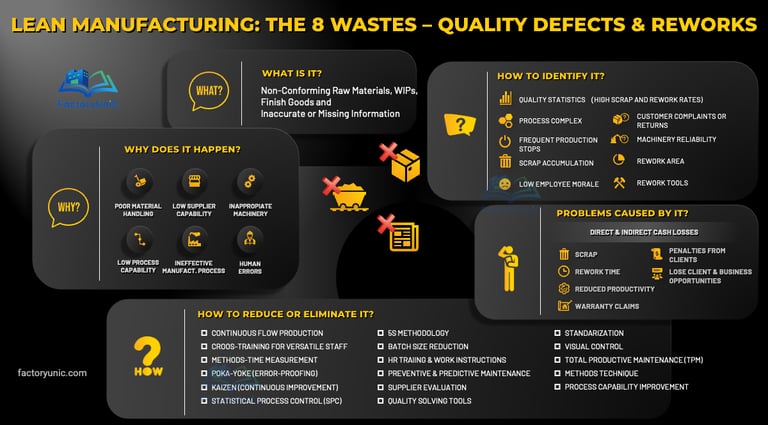 Lean Manufacturing - 8 Wastes - Quality Defects and Reworks