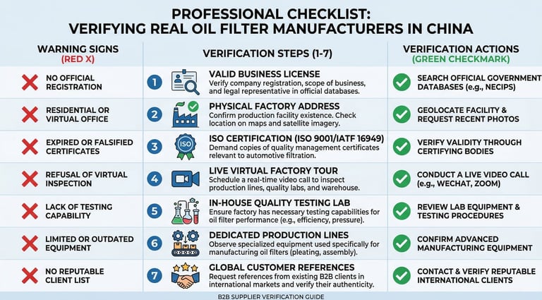 Step-by-step checklist for verifying real oil filter manufacturers vs trading companies in China