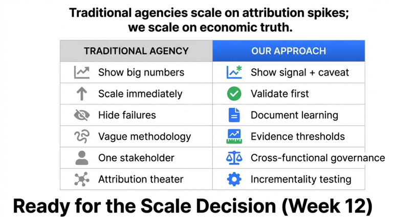 Rather than scaling immediately on headline numbers, this approach emphasized validation, documentat