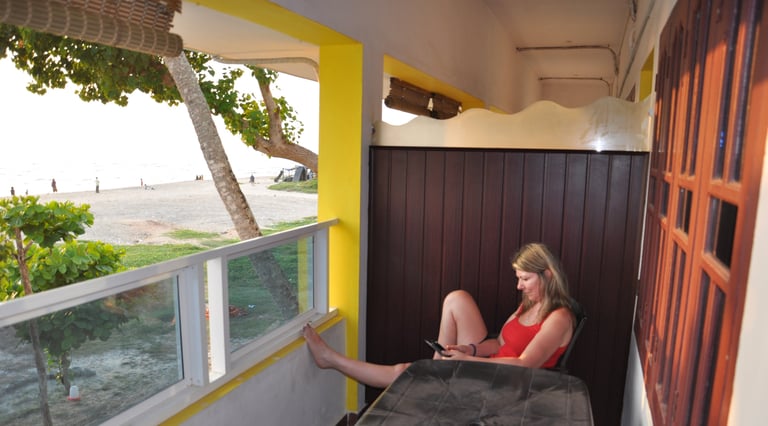 Tracey Billington at the Vijay beach, Alappuzha, Kerala, India