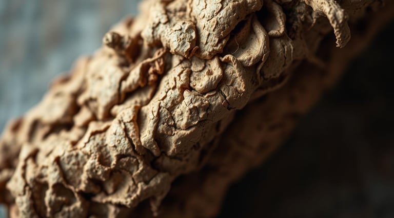 A close-up view of licorice root's intricate skin, captured in exquisite detail.
