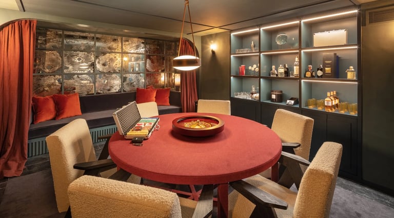 Cigar and game room at Villa La Gratitud with vintage ambiance