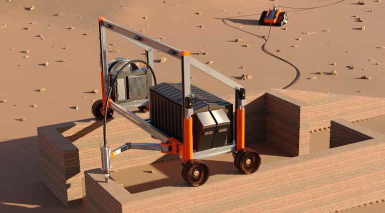 Image of prototype dwelling printer on the surface of Mars.