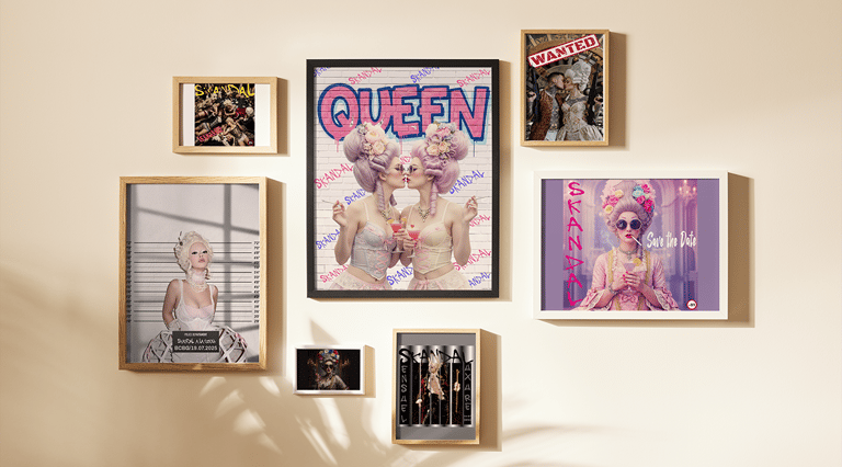 serie d'affiches pour une soirée skandal au restaurant BCBg