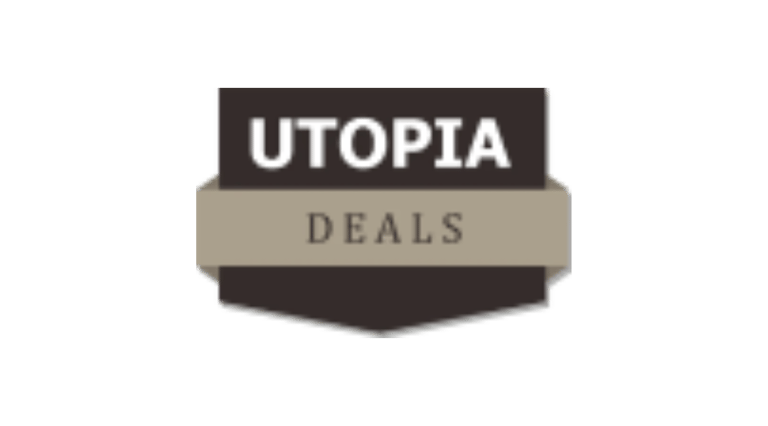 a black and white logo with the words utopia deals