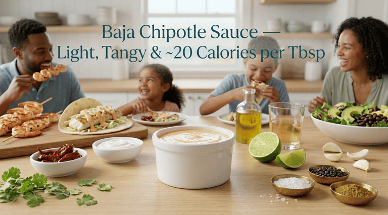 Baja chipotle sauce in a light creamy bowl with olive oil, vinegar, and spices, served with grilled 