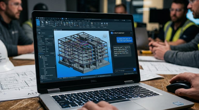 modèle BIM 3D dans Revit 2027 avec le panneau Autodesk Assistant IA