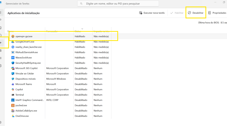 Controle os Aplicativos de Inicialização