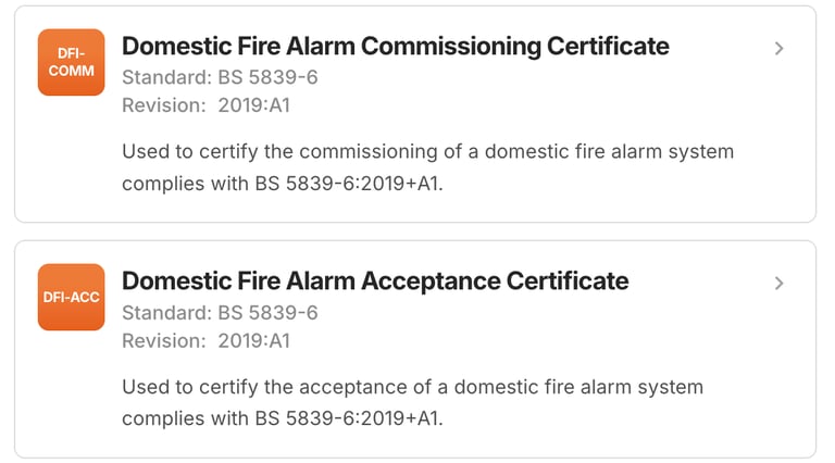Domestic Fire Alarm commissioning certificate and acceptance Preview