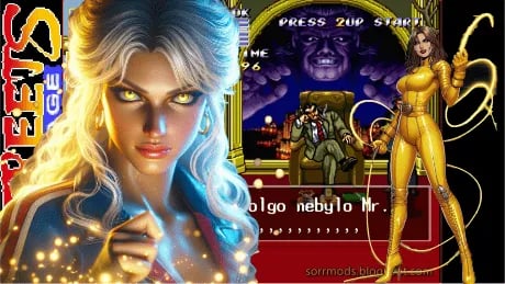 Ellektra from Streets of Rage like a woman in a gold outfit and a gold dress 