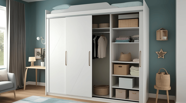Wardrobe with loft for additional storage.