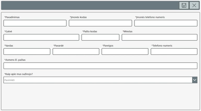 Power Apps Mini CRM Naujo kliento įvedimas
