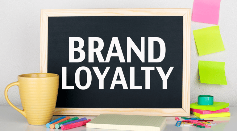 a blackboard with a cup of coffee and a mug of coffee and it says "brand loyalty "