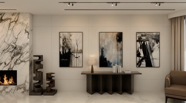 Luxury Dubai apartment console table with marble feature wall interior design