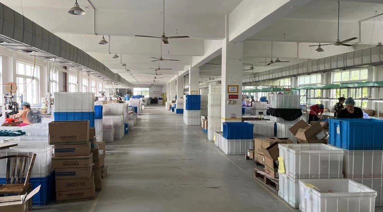 Goods storage area in factory warehouse, different types of goods are stored in different areas