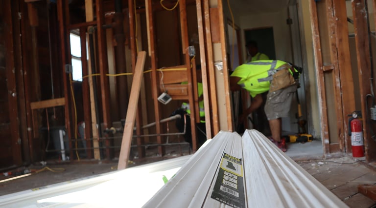 Renjay Remodeling crew preparing materials on-site for residential renovation in Connecticut