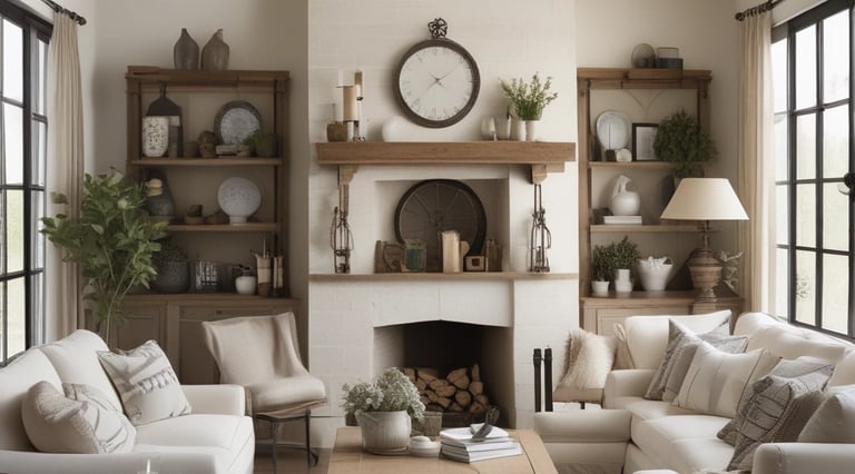 Budget-friendly farmhouse living room decor with soft neutral color palette
