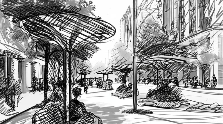 Urban public realm architecture study exploring mobility corridors and civic spaces in Toronto